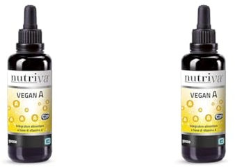 Vitamina A, Integratore Alimentare Naturale Vegan, Pelle, Vista, Sistema Immunitario, NUTRIVA, 30ml in Gocce (Confezione da 2)