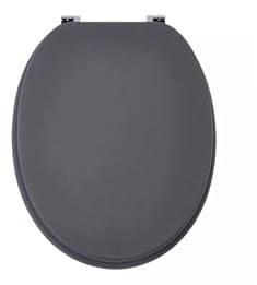 18 Universal MDF WC Toilet Seat – Easy Fit with Strong Zinc Alloy Hinges, Smooth Wipe Surface – Fits All Water Closets (Grey Wooden)