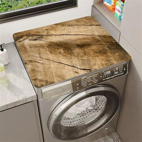 Highdi Housse de Protection pour Machine à Laver Top, Planche Bois Rétro Coussin de Machine à Laver Antidérapant Housse de Machine à Laver pour Machine à Laver Ou Sèche-Linge (Bois d'origine,30x40cm)