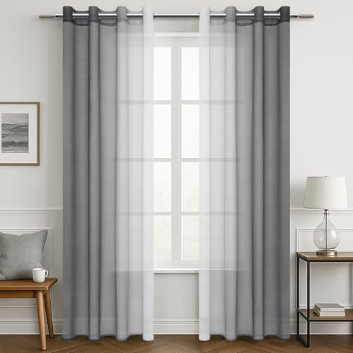 MRTREES Vorhänge mit Ösen Transparent Farbverlauf Grau 2er Set,H245xB140 cm | Fenster Gardine Durchsichtig Schlafzimmer,Vorhang Ösenschal Curtains Living Room,Boho Style für Wohnzimmer Kinderzimmer