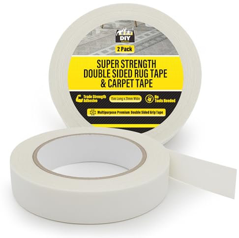SOL 2pk Super Strength Double-Sided Rug & Carpet Tape – 15m Long x 21mm Wide (30m Total) – Extra Strong Adhesive, Heavy-Duty Grip, Residue-Free, Long-Lasting Hold for Hardwood Floors, Tiles, Area Rugs