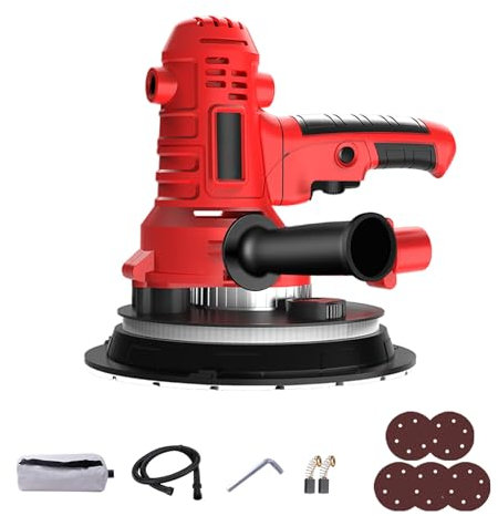 YHJLZNA Lijadora de Pared Eléctrica 1680w, Cambio de Velocidad de 2200 RPM, Lijadora de Pared de Yeso con aspiradora, lámpara led, lijadora Orbital