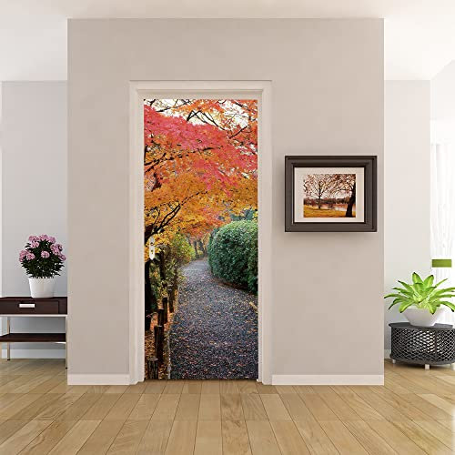 3D Türtapete Türaufkleber Selbstklebend 80x200 Türfolie Poster Fototapete Türbilder Türtattoos Wasserdichte Tür Stickers für Kinderzimmer Wohnzimmer Badezimmer Herbst-Landschaft