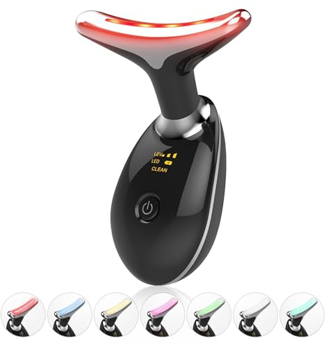 Portable Face Beauty Device, 7 Color Portable Face Massager Tool for Skin Care, Based on Triple Action LED, Thermal, and Vibration Technologies, at Home Skin Care Face Sculpting Tool(Glossy Black)