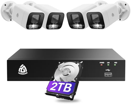 5MP CCTV Security Camera Systems, with 8CH 4K NVR with 2TB HDD | 4 x 5MP Outdoor PoE Cameras, Person/Vehicle Detection, 2-Way Audio, Color Night Vision, Spotlight Siren, 24/7 Recording
