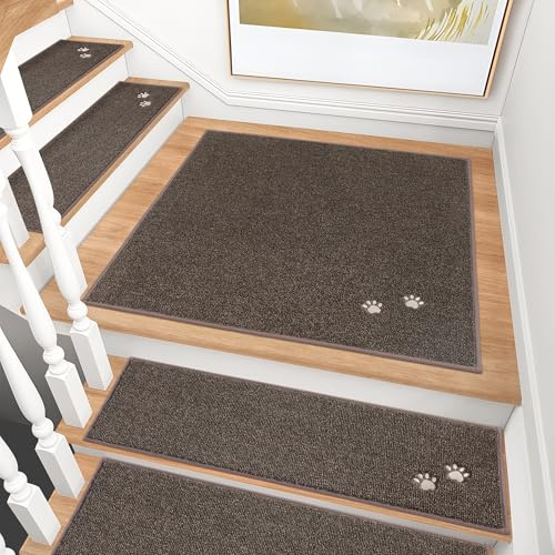 BEQHAUSE Tapis Escalier, Antidérapant, Marron, 15 Pièces,76 * 76cm