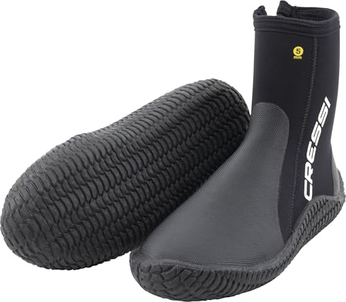 CRESSI ReefTech/RS Boots 5mm - Unisex 5mm Schwarz Neoprenstiefel mit Doppeltem Futter für Wassersport und Tauchen mit offenen Fersenflossen, Speziell Entwickelt, zum die Füße vor Kälte zu Schützen