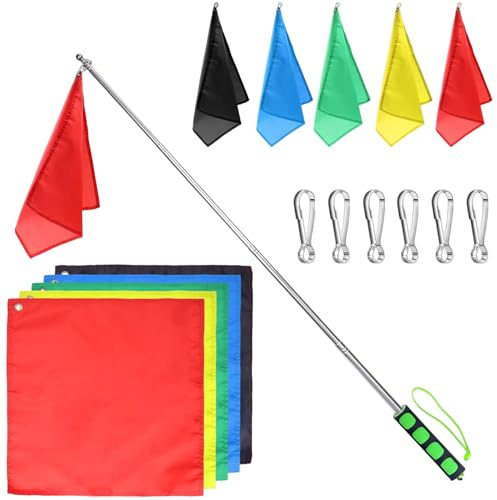 Pineeseatile Horse Training Flag Horse Training Equipment, 5PCS 17x17 Inch Flag with 47 Inch Telescopic Flagpole and Buckles, Portable Tour Guide with Non Slip Haandle