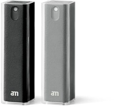 am Set di Pulizia per Schermo – Spray Detergente Liquido con Panno Integrato in Microfibra per Smartphone, Monitor PC, Smart TV, iPad Pro e MacBook Pro, Confezioni 1, 2, 3 o 5 (Nero, Grigio, 2 Pack)