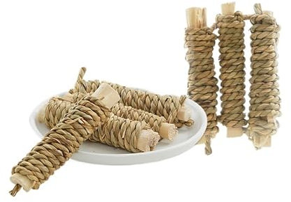 DAFORERAL Bâtons à mâcher en bois de pommier pour petits animaux, jouets interactifs pour hamsters, lapins, chinchillas, cochons d'Inde, grincement des dents (3 articulations en bambou)