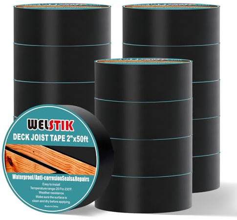 WELSTIK Balkenband für Terrassendielen, 50mm x 15 m, 15 Rollen | Etterfestes Butyl-Dichtstoff, Deckband, Selbstklebend, blinkendes Balkenband für Holzdecks, Balken, Dach