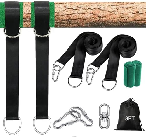 txuzong Schaukel Aufhängung 500kg Tragkraft - 90cm Stahlseil mit D-Ringen & Baumschutz, Universelle Hängevorrichtung für Baum-Schaukel, Hängesessel, Hängematte, Planke (TÜV Getestet/GS Geprüft - Wenn