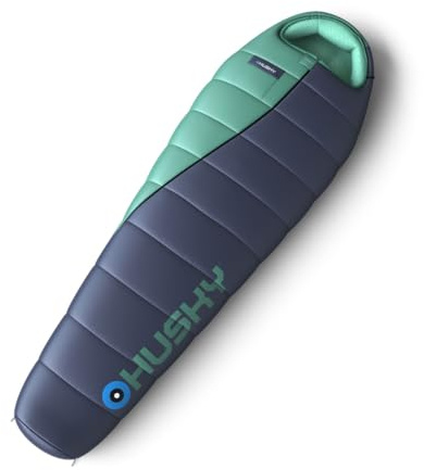Husky Espace Ultraleicht Schlafsack 3 Jahreszeiten bis -6°C, Warmer Sommer Mumienschlafsack für Erwachsene, Sommerschlafsack für Camping, Trekking und Outdoor (Blau/Mint, 210x85)