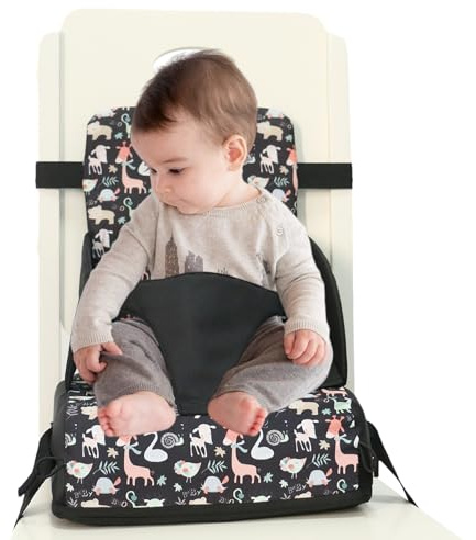 Cojín elevador de asiento de comedor, cojín para silla de mesa, cojín plegable de poliéster, aprox. 26 x 44 x 26 cm con 11 cm de grosor, cinturones de seguridad y función de mochila, niños de 6 meses