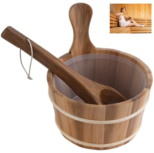 Ensemble de sauna en bois de cèdre : seau de 3,8 l avec louche et doublure en plastique pour sauna, jacuzzi, spa