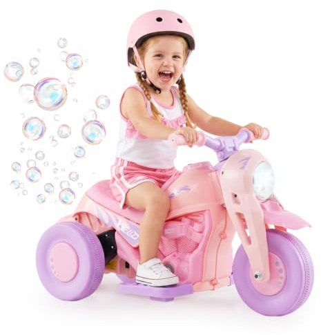 OLAKIDS Kids Motorcycle, 6V Electric Ride On Car with Automatic Bubble Function, Foot Pedal, Headlight, Music, 3 Anti-Skip Wheels Vehicle for Children, Toddler Ages 3+ (Violet)