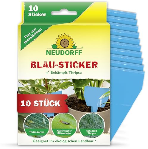 Neudorff Blau-Sticker – Thripse und andere fliegende Schädlinge einfach und effektiv mit Blautafeln bekämpfen. Geruchlos, insektizidfrei, 10 Stück
