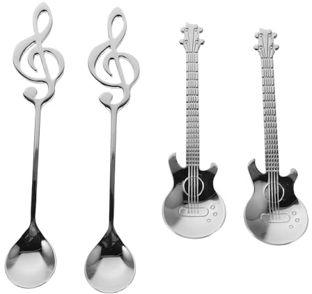 POPETPOP 4 pièces Cuillères à Café Guitare en Acier Inoxydable Cuillères à Thé Musicales pour Remuer Café Thé Friandises et Ustensiles Polyvalents pour Maison