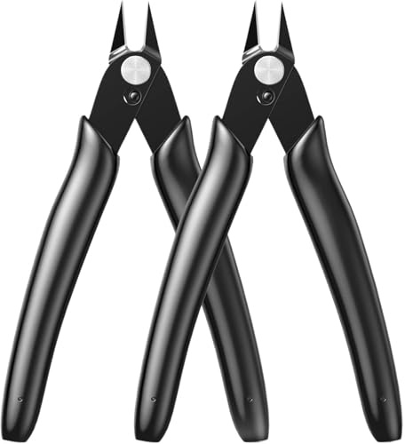 1 cortador de alambre, 2 alicates de corte de precisión al ras, cortador lateral, cortacables pequeños, alicates diagonales(Black 2pcs)