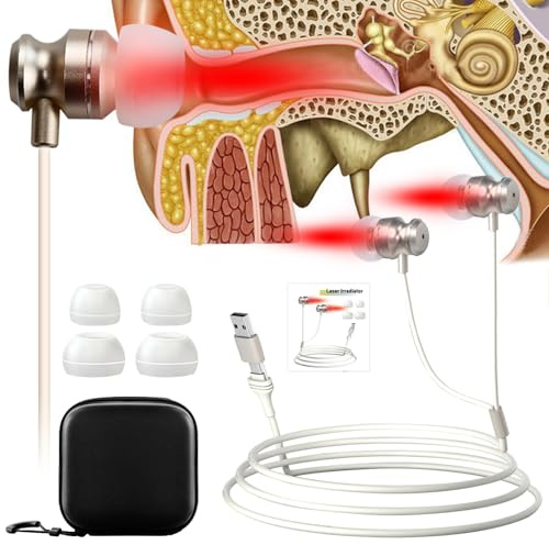 Red Light Therapy for Ears, 650 nm Tinnitus Relief Device, USB & Type-C 2 in 1 Red Light Ear Therapy Device, Tinnitus Infrared Earplugs Headphones,Laser Irradiator for Ear Pain Relief & Sleep Aid