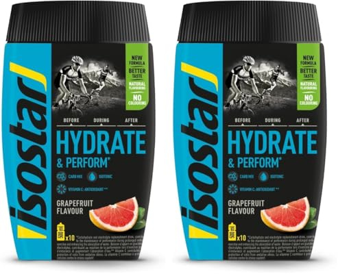 Isostar Hydrate & Perform – 400 g isotonisches Elektrolytgetränk – Elektrolytlösung zur Unterstützung der sportlichen Leistungsfähigkeit – Grapefruit (Packung mit 2)