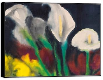 OZPWBVY Fleurs Tableau sur Toile-Vintage Décoration Murale-lys de cala blancs-Cadre Noir Impression Image Salon Prête à Accrocher 50x65cm