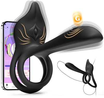 Adult Sex Toy Penis Ring - MOOLIGIRL Dual Cock Ring with Rose Clit Stimulator & G Spot Vibrater, 10 Modes Mens Sex Toys for Women Couples Male, Silicone Cockring Penis Sleeve Nipple Toy Weights
