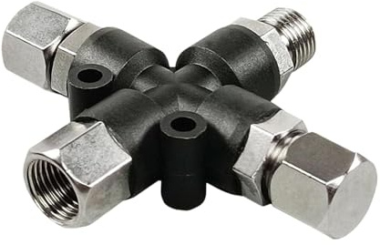 3 Way Air Hose Splitter Adapter, 8mm (0.31 inch) Airbrush Fitting, Metal 1-in-3-Out Manifold with 2 Plugs for Air Tools