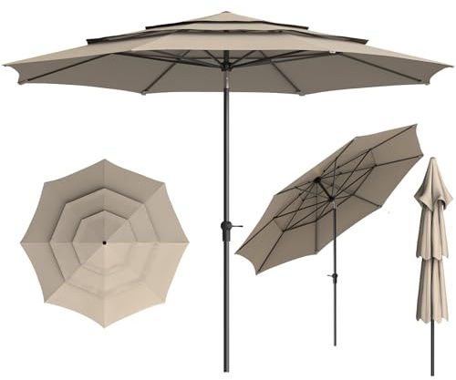 WoRaum Parasol de Jardin Exterieur,Parasol Balcon avec Manivelle Inclinable,Ø 300cm,8 Baleines en Métal – Idéal pour Terrasse, Piscine, Balcon,Marron