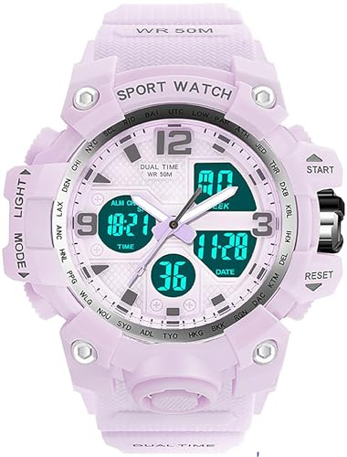 findtime Sportuhr Damen Uhren für Studenten Teenager mit Alarm Doppelzeit Stoppuhr wasserdichte Sport Analog Digital Armbanduhren Weiß Lila Rosa Schwarz Blau