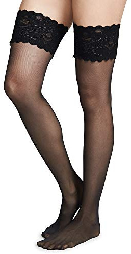 Wolford Damen Matt Fein Strumpfhose Satin Touch 20 Stay - Up 21223, 20 DEN, Gr. Large, Schwarz (Black 7005)