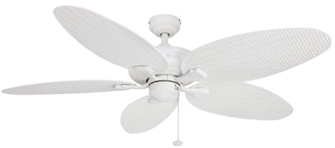 Honeywell Ceiling Fans Duval 52 Inch Ceiling Fan, Quick 2 Hang Indoor/Outdoor Ceiling Fan with Pull Chain, Dual Mount 5 Blade Tropical Design, ETL Damp Rated, White (50206-01)