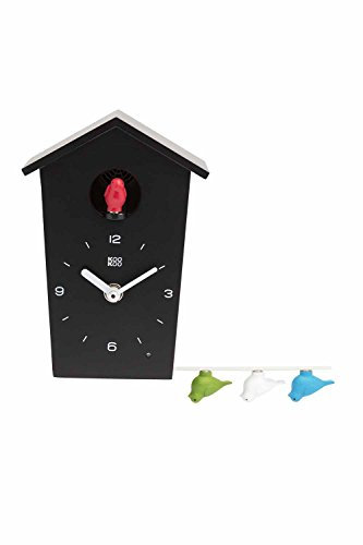 KOOKOO BirdHouse mini nero, piccolo orologio cucu design modern, canto di 12 uccelli canori o cuculo, orologio