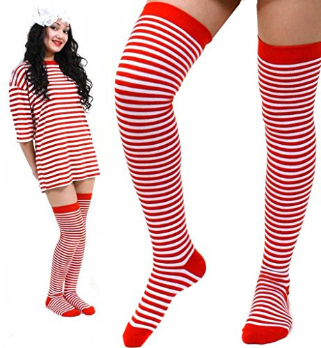 Overknees, für Erwachsene, Ringelstrümpfe blau/weiß, 2 Varianten, Karneval, Mottoparty, Kostümzubehör, Kniestrümpfe, halterlose Strümpfe (Extra lang)