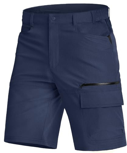 KEFITEVD Lätta utomhus Bermuda herrshorts, snabbtorkande byxor, korta vandringsbyxor, luftiga vandringsbyxor, flera fickor, sommar cykelbyxor, Marinblå, 32
