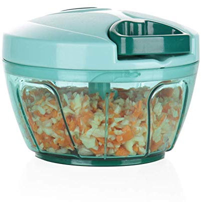 Ourokhome Portable Pull Onion Chopper- Manual Slicer for Vegetables, Fruits, Garlic (Blue)