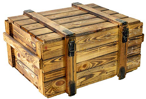 Transportkiste Natur Gross Munitionskiste Miltärkiste Außenmaße 78x59x41cm Innenmaße 67x49,5x32,5cm Truhe Schatztruhe Aufbwahrungskiste Aufbewahrungsbox (Transportkiste abgeflammt)