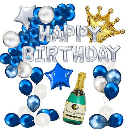 Oblique Unique® Happy Birthday Geburtstag Deko Set - Champagner Flasche Krone Stern Folienballons Happy Birthday Folienballon Girlande Ballons