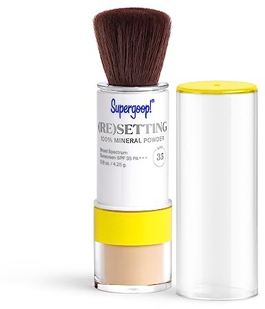 Supergoop! (Re) setting Face Powder SPF 35, Light - Broad Spectrum Mineral Sunscreen - 0.15 oz - Shine Control, Matte Finishing, On-the-Go Sun Protection