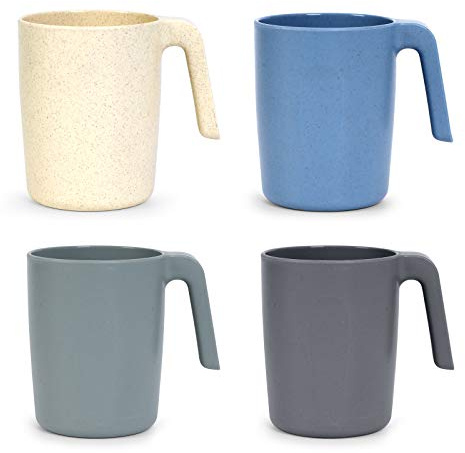 shopwithgreen 15 oz Wheat Straw Cup with Handles, Unbreakable Drinking Glasses Stackable | Reusable Water Tumbler, Mug Set for Coffee, Wine, Camping, BPA-Free | Dishwasher & Microwave Safe