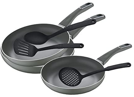 San Ignacio Trébol | Sartenes Antiadherentes | Set de 3 Piezas con 3 Utensilios de Cocina | Fabricadas con Aluminio Prensado | 20, 24 y 28cm de Diámetro| Para Todo Tipo de Cocinas.