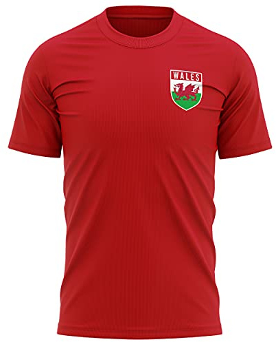 Wales Shirt Football - Mens Wales Flag Badge T Shirt - Football Country European 2022 Supporters Red Cymru Dragon Tee Him - 2024 Welsh Tournament Footy Soccer Top