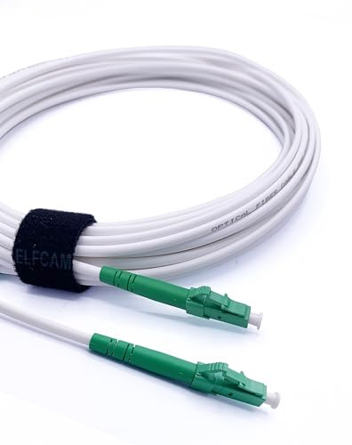 Elfcam® - Cable de fibra óptica LC/APC a LC/APC Monomodo Simplex, 9/125μm, cable óptico LSZH Blanco, 50M