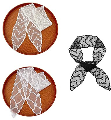 SuiGlory 3pcs Lace Headband Head Hair Scarf, Handbag Handle Wrap Ribbon Scarf Neckerchief