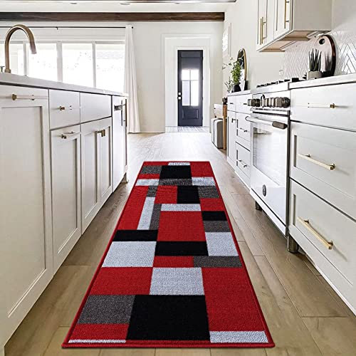 OZMIC Door Mats Indoor Washable Heavy Duty Washable Kitchen Mat Doormats Inside Large Dirt Trapper Mat Patio Door Matt Red Black Runner Rugs For Hallway - 60 X 110 cm