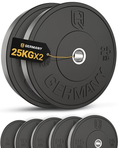 HQ Germany® Hantelscheiben 50mm [Set/Paar 5-25kg] - Training Vollgummi Bumper Plates 25kg - Hantelscheiben Set 50mm, Gewichtsscheiben, Gewichte, Weight Plates nach IWF Standard