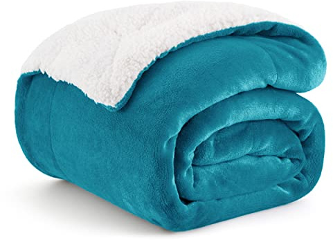 BEDSURE Sherpa Kuscheldecke Flauschig 130x150 - Sofadecke, Türkis | Dicke Wolldecke, Weich Tagesdecke, Geschenke für Frauen, Warm Wohndecke für Couch, Schlafzimmer & Wohnzimmer,Waschbar