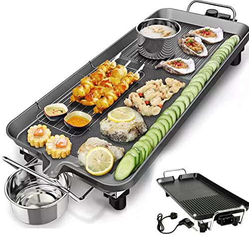 1500W Smokeless Electric BBQ Grill, Versatile Griddle, Hot Plate, Teppanyaki Grill, Non-Stick, Detachable Temperature Control, Drip Tray, Party Table Top Cooking for Indoor Outdoor(67 x 29.5 x 8.5cm)
