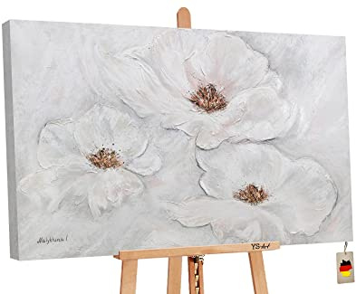 YS-Art Abstrakt Acryl Gemälde auf Leinwand Zärtlichkeit handgemalt Wandbilder Wohnzimmer modern Wohndekor Design Bild grau Gold Blumen echte Kunst 120x80 cm