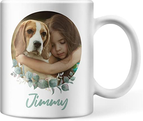 Tasse personalisiert mit Foto und Text in einem Kreisausschnitt, personalisierte Fototasse für Kollegen, Partner, Haustier, Familienmitglieder, Opa, Mama und Papa (Kreisausschnitt)